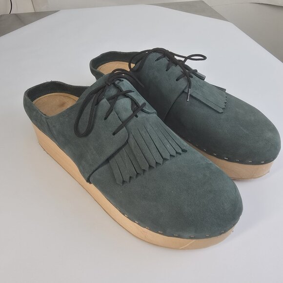 Bryr Clogs Platform shoes. Zoe style. Deep green nubuck leather. - Picture 1 of 7